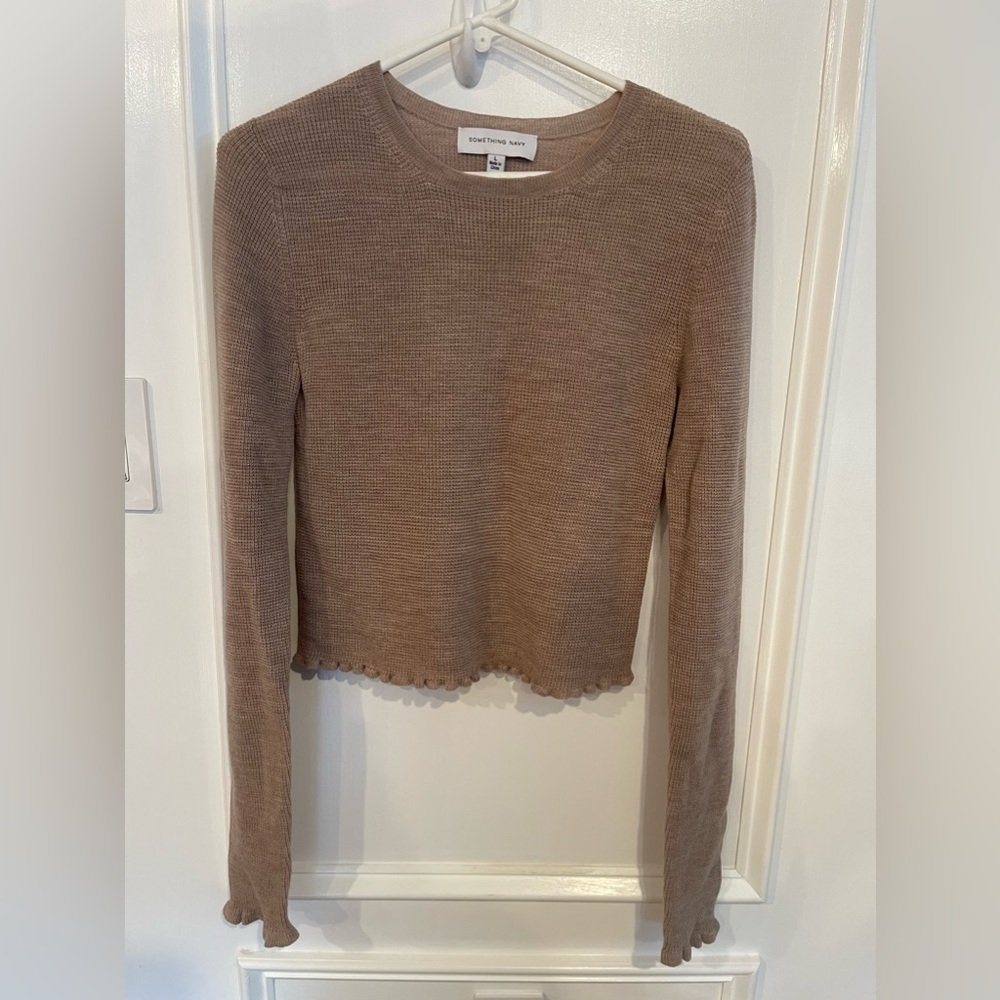 Something Navy Waffle Knit Sweater with Scalloped Detail